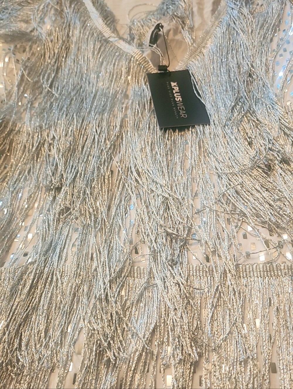 Pluswear Silver Fringe Party Top